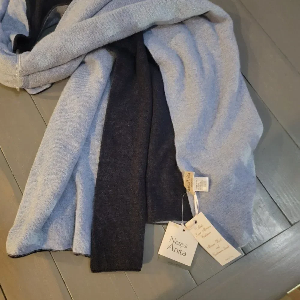 Note Di Anita 2 tone navy + pale blur Wool Blend Winter Scarves For men
